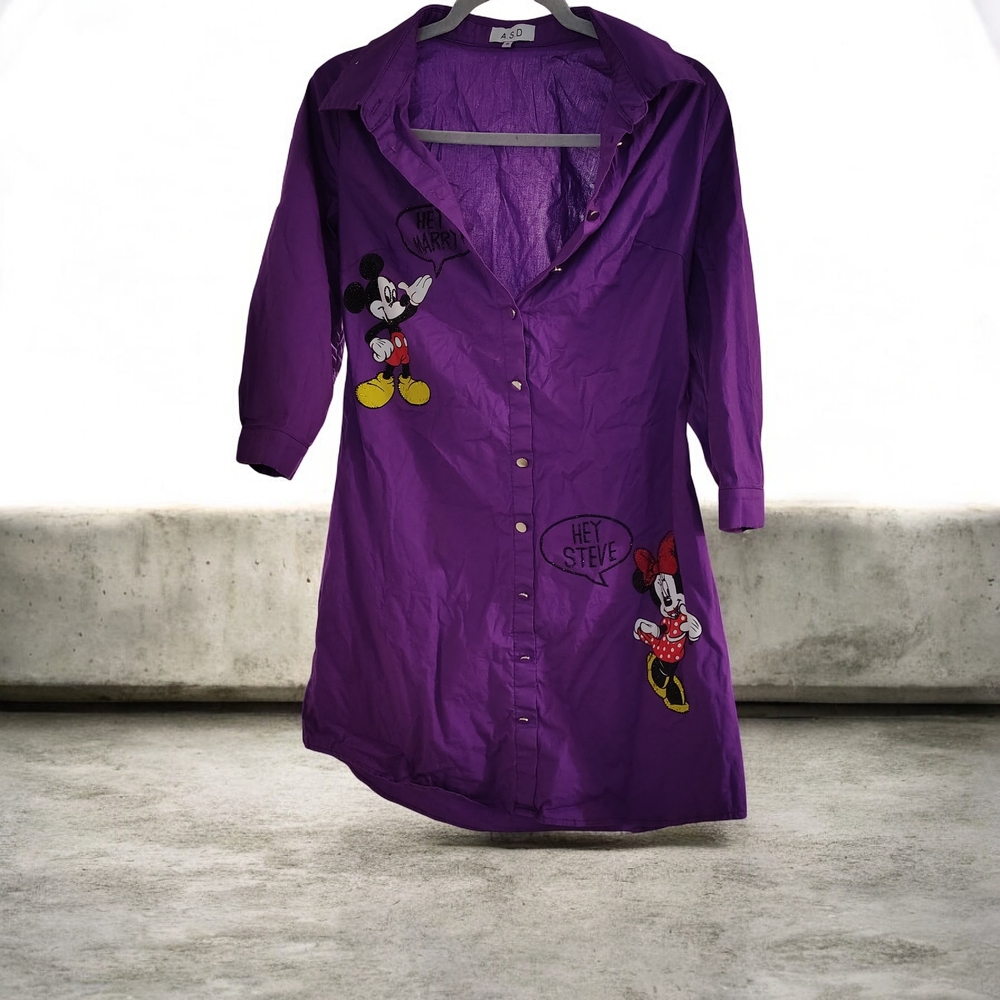 Purple Button Down Shirt with MICKEY & MINNIE Print MAGICAL CHARACTERS